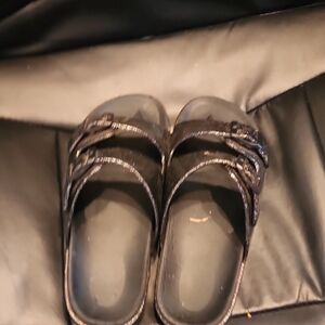 Black Slide Sandals with Buckles